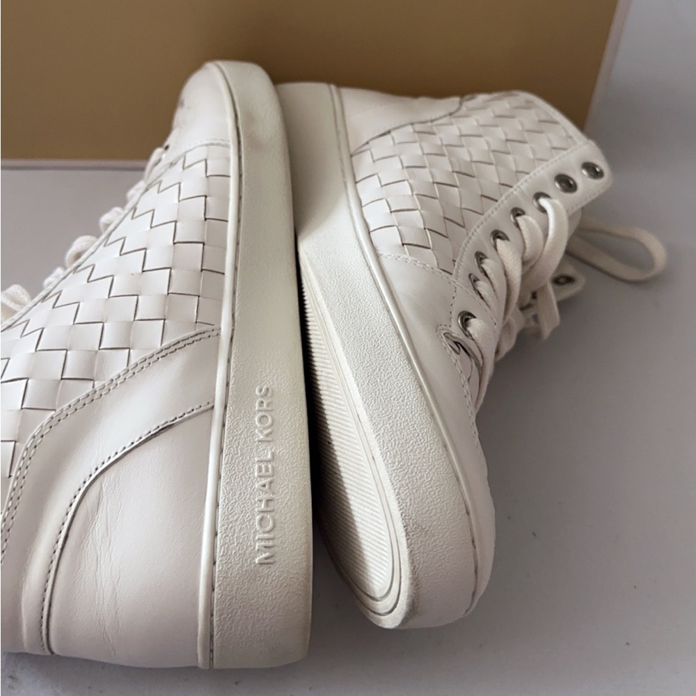 Michael Kors Cream Woven High-Top Sneakers